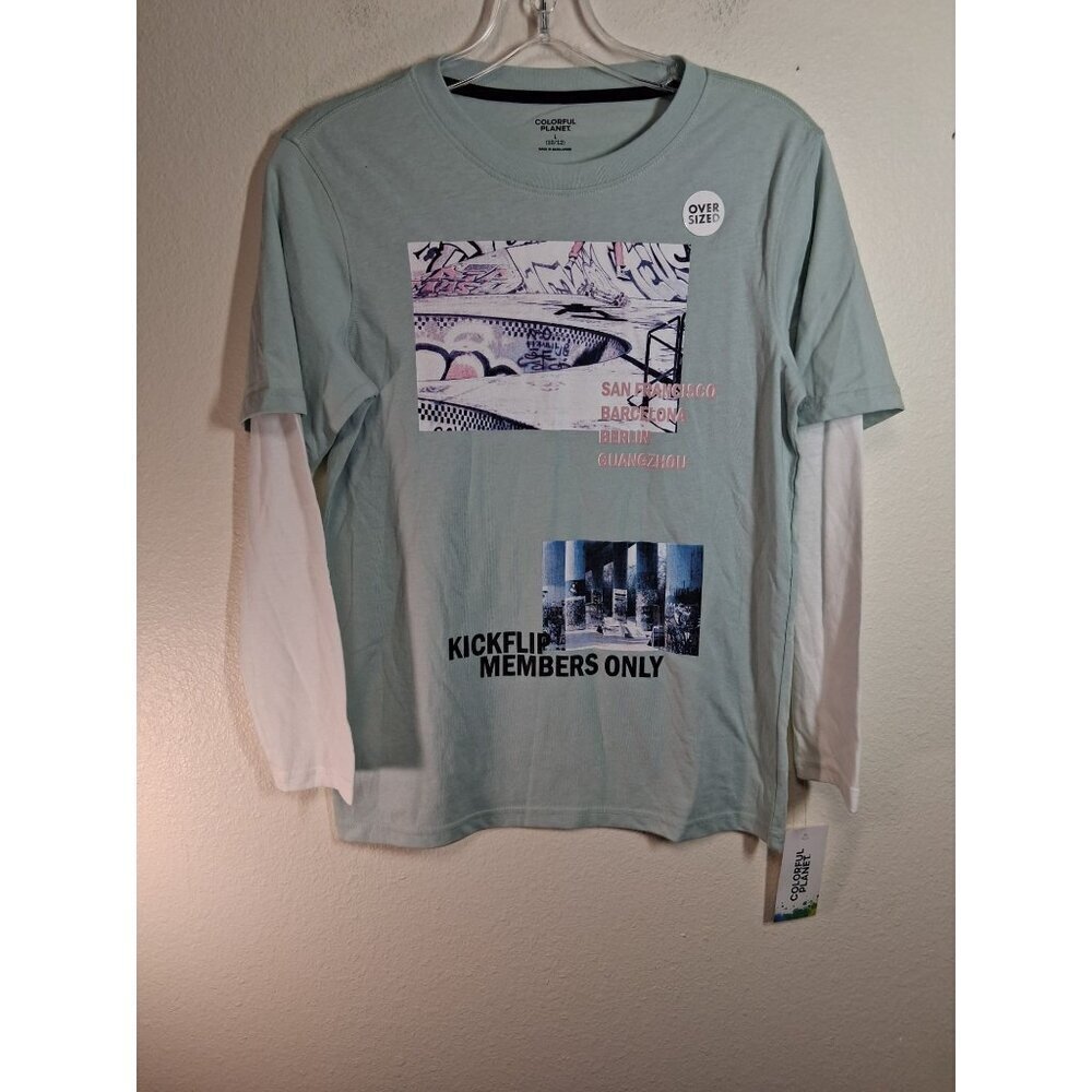 NWT Colorful Planet Long Sleeve T-Shirt Skater Casual Grunge Boys Sz Large 10/12